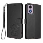 For Motorola Moto E14 4G / G04 4G Embossed Heart Cat Leather Phone Case with Strap(Black) - 2