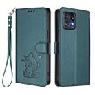 For Motorola Edge+ 2023 / 40 Pro Embossed Heart Cat Leather Phone Case with Strap(Dark Green) - 2