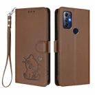 For Motorola Moto G Play 2023 Embossed Heart Cat Leather Phone Case with Strap(Brown) - 2