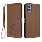 For Motorola Moto E22 4G / E22i 4G Embossed Heart Cat Leather Phone Case with Strap(Brown) - 2