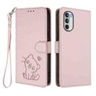 For Motorola Moto G52 4G / G82 5G Embossed Heart Cat Leather Phone Case with Strap(Pink) - 2