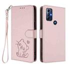 For Motorola Moto G Play 2022 Embossed Heart Cat Leather Phone Case with Strap(Pink) - 2