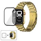 For Apple Watch Series 44mm Three Beads Stainless Steel Watch Band with 3D Curved Film(Gold) - 1
