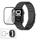For Apple Watch Series 40mm Three Beads Stainless Steel Watch Band with 3D Curved Film(Black) - 1