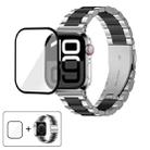 For Apple Watch Series 38mm Three Beads Stainless Steel Watch Band with 3D Curved Film(Silver Black) - 1