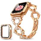 For Apple Watch Series 10 42mm xDfind O-shaped Diamond Metal Watch Band with Tempered Glass Screen Film and Case(Rose Gold) - 1