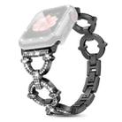 For Apple Watch Series 44mm xDfind O-shaped Diamond Metal Watch Band with Tempered Glass Screen Film and Case(Black) - 2