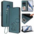For Nokia XR20 Embossed Heart Cat Leather Phone Case with Strap(Dark Green) - 1
