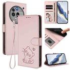 For Nothing Phone 3a Pro Embossed Heart Cat Leather Phone Case with Strap(Pink) - 1