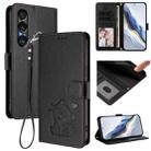 For Sony Xperia 1 VII Embossed Heart Cat Leather Phone Case with Strap(Black) - 1