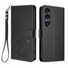 For Sony Xperia 1 VII Embossed Heart Cat Leather Phone Case with Strap(Black) - 2