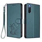 For Sony Xperia 10 IV Embossed Heart Cat Leather Phone Case with Strap(Dark Green) - 2