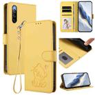 For Sony Xperia 10 V Embossed Heart Cat Leather Phone Case with Strap(Yellow) - 1