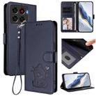 For ZTE Blade A56 4G Embossed Heart Cat Leather Phone Case with Hand Strap(Blue) - 1