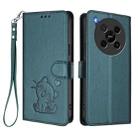 For ZTE Blade V70 Max Embossed Heart Cat Leather Phone Case with Hand Strap(Dark Green) - 2