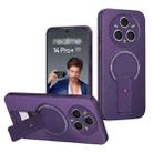 For Realme 14 Pro+ Carbon Fiber Texture MagSafe Phone Case with Holder(Purple) - 1