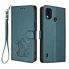 For Itel A48 Embossed Heart Cat Leather Phone Case with Hand Strap(Dark Green) - 2