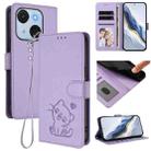 For Itel A50C Embossed Heart Cat Leather Phone Case with Hand Strap(Light Purple) - 1