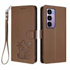 For Itel City 100 Embossed Heart Cat Leather Phone Case with Hand Strap(Brown) - 2