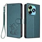 For Itel S23+ Embossed Heart Cat Leather Phone Case with Hand Strap(Dark Green) - 2