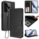 For Tecno Camon 20 Premier 5G Embossed Heart Cat Leather Phone Case with Hand Strap(Black) - 1