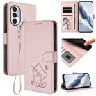 For Tecno Pova 3 Embossed Heart Cat Leather Phone Case with Hand Strap(Pink) - 1