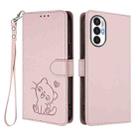 For Tecno Pova 3 Embossed Heart Cat Leather Phone Case with Hand Strap(Pink) - 2