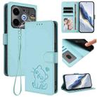 For Tecno Pova 6 Neo 5G / Spark 30 5G Embossed Heart Cat Leather Phone Case with Hand Strap(Mint Green) - 1