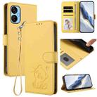 For Tecno Spark 9T / 9 Pro Embossed Heart Cat Leather Phone Case with Hand Strap(Yellow) - 1