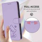 For Tecno Spark 40 4G Embossed Heart Cat Leather Phone Case with Hand Strap(Light Purple) - 3