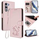 For Fujitsu Arrows Alpha F-51F Embossed Heart Cat Leather Phone Case with Strap(Pink) - 1