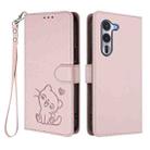 For Fujitsu Arrows Alpha F-51F Embossed Heart Cat Leather Phone Case with Strap(Pink) - 2