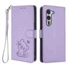 For Fujitsu Arrows Alpha F-51F Embossed Heart Cat Leather Phone Case with Strap(Light Purple) - 2