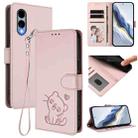 For Fujitsu Arrows We2 Embossed Heart Cat Leather Phone Case with Strap(Pink) - 1