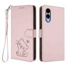 For Fujitsu Arrows We2 Embossed Heart Cat Leather Phone Case with Strap(Pink) - 2