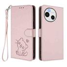 For Sharp Aquos Sense9 Embossed Heart Cat Leather Phone Case with Strap(Pink) - 2