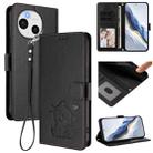 For Sharp Aquos Sense9 Embossed Heart Cat Leather Phone Case with Strap(Black) - 1