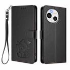 For Sharp Aquos Sense9 Embossed Heart Cat Leather Phone Case with Strap(Black) - 2
