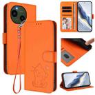 For Sharp Aquos R9 Embossed Heart Cat Leather Phone Case with Strap(Orange) - 1