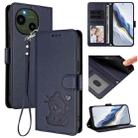 For Sharp Aquos R9 Embossed Heart Cat Leather Phone Case with Strap(Blue) - 1