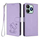 For Wiko T20 Embossed Heart Cat Leather Phone Case with Hand Strap(Light Purple) - 2