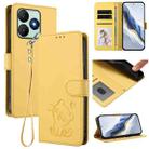 For Wiko T20 Embossed Heart Cat Leather Phone Case with Hand Strap(Yellow) - 1