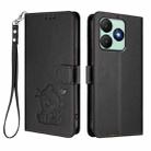 For Wiko T20 Embossed Heart Cat Leather Phone Case with Hand Strap(Black) - 2