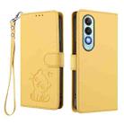For OnePlus Nord CE4 5G Embossed Heart Cat Leather Phone Case with Hand Strap(Yellow) - 2