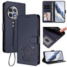 For OnePlus Ace 2 Pro 5G Embossed Heart Cat Leather Phone Case with Hand Strap(Blue) - 1