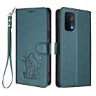 For OnePlus Nord N200 5G Embossed Heart Cat Leather Phone Case with Hand Strap(Dark Green) - 2