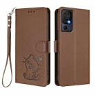 For TCL 40 SE Embossed Heart Cat Leather Phone Case with Hand Strap(Brown) - 2