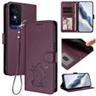For TCL 50 5G / 50 XE NxtPaper 5G Embossed Heart Cat Leather Phone Case with Hand Strap(Dark Purple) - 1