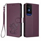 For TCL 50 5G / 50 XE NxtPaper 5G Embossed Heart Cat Leather Phone Case with Hand Strap(Dark Purple) - 2