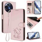 For TCL 50 Pro NxtPaper / 50 NxtPaper 5G Embossed Heart Cat Leather Phone Case with Hand Strap(Pink) - 1